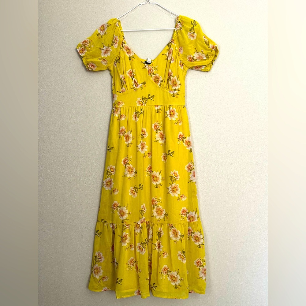 YELLOW MULTI COLOR MIDI-DRESS